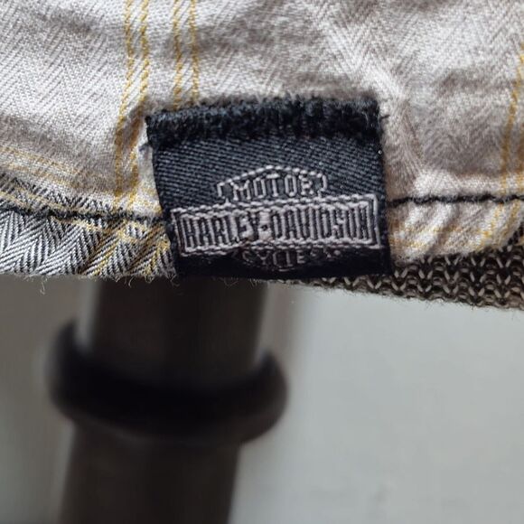 Genuine Harley Davidson Shirt Mens L Black White Plaid Spellout Logo Cotton - Picture 9 of 14